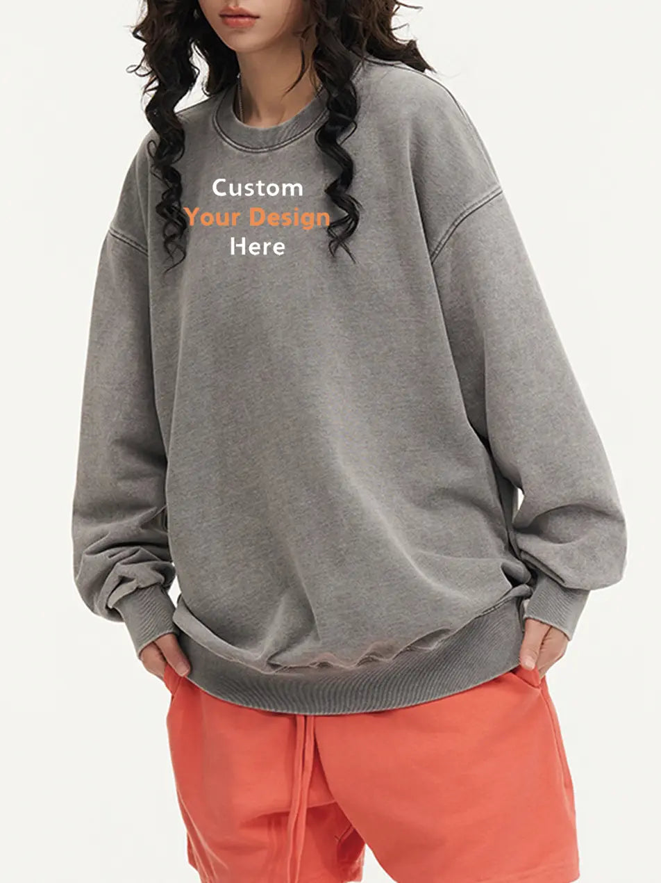 450g Custom Wash Color Basic Cotton Sweatshirt