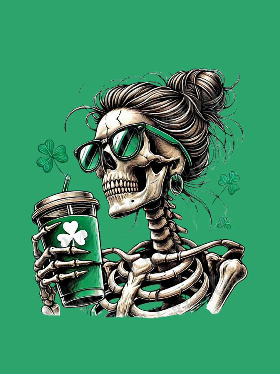 240g Lady Skull Printed Cotton T-shirt for St. Patrick's Day Emma Bridess
