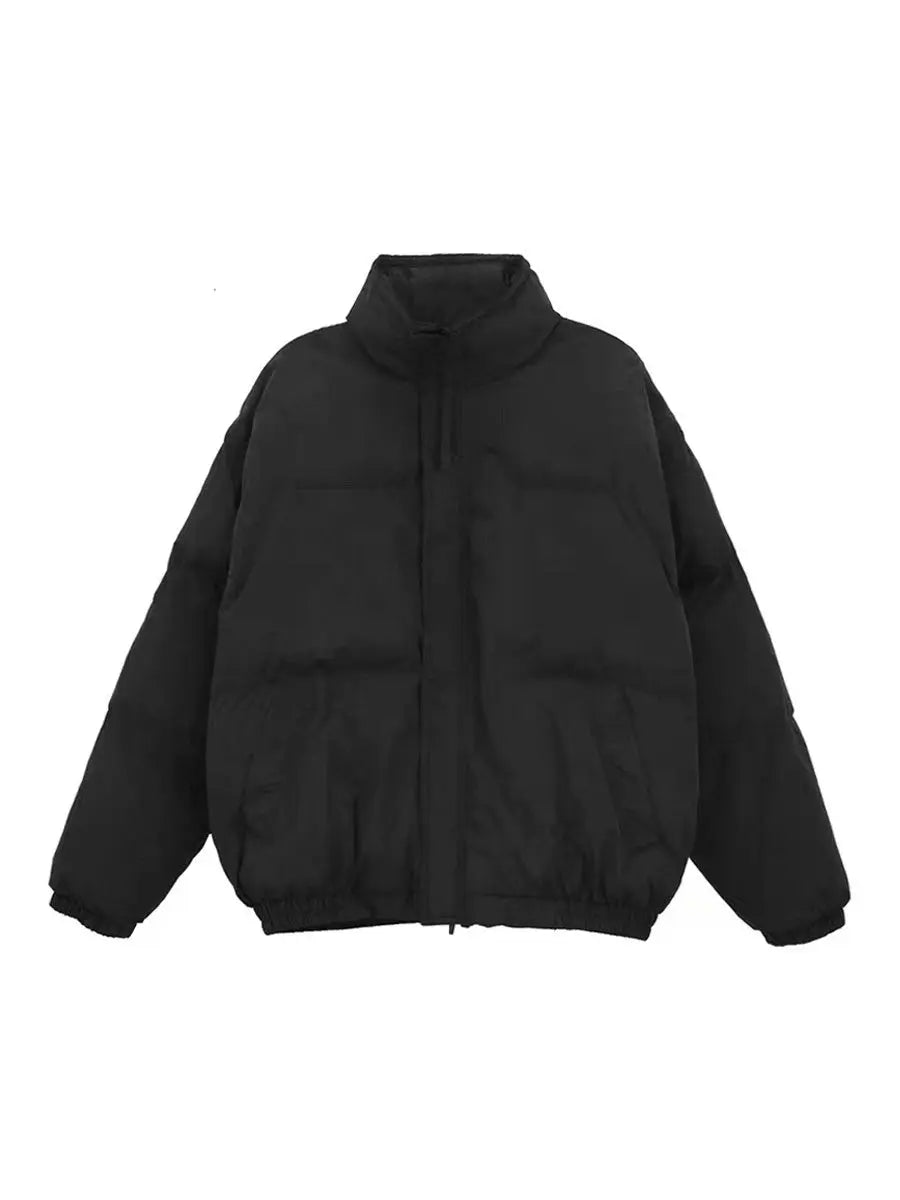 Drawstring Plain Puffer Thick Pockets Coat