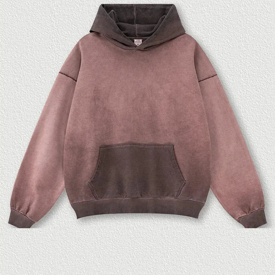 Wash Contrast Color Retro Gradient Casual Hoodie