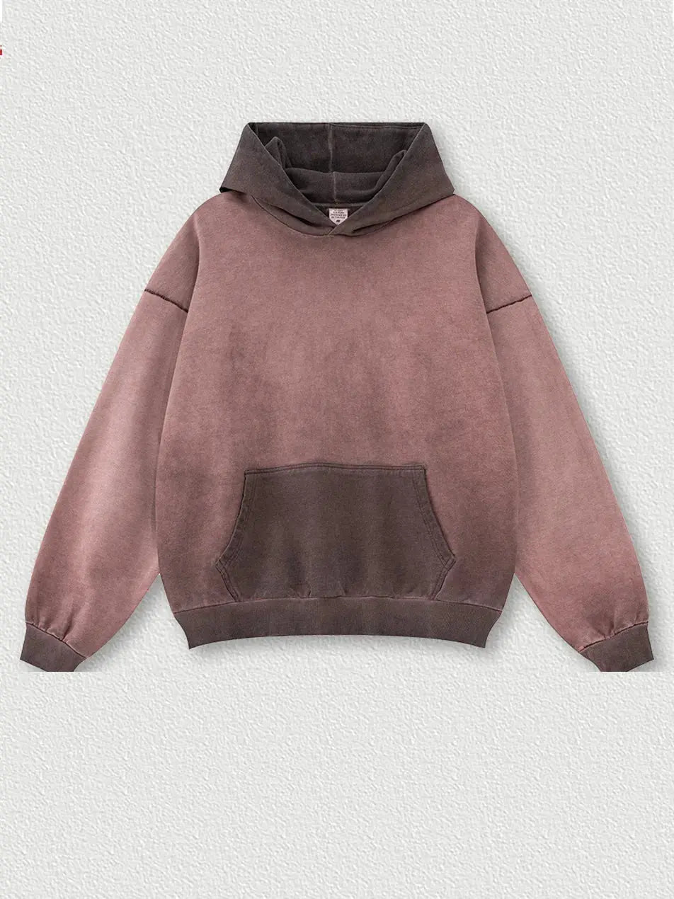 Wash Contrast Color Retro Gradient Casual Hoodie