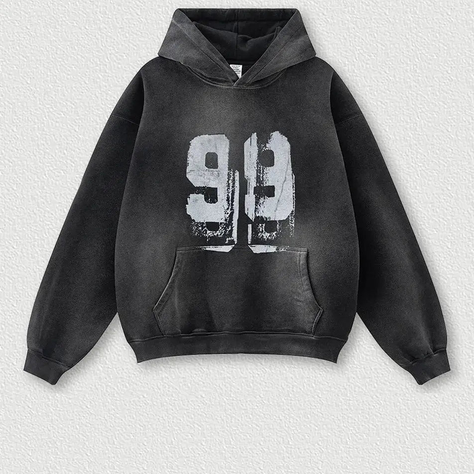 Vintage Graffiti Print Fleece Hoodie