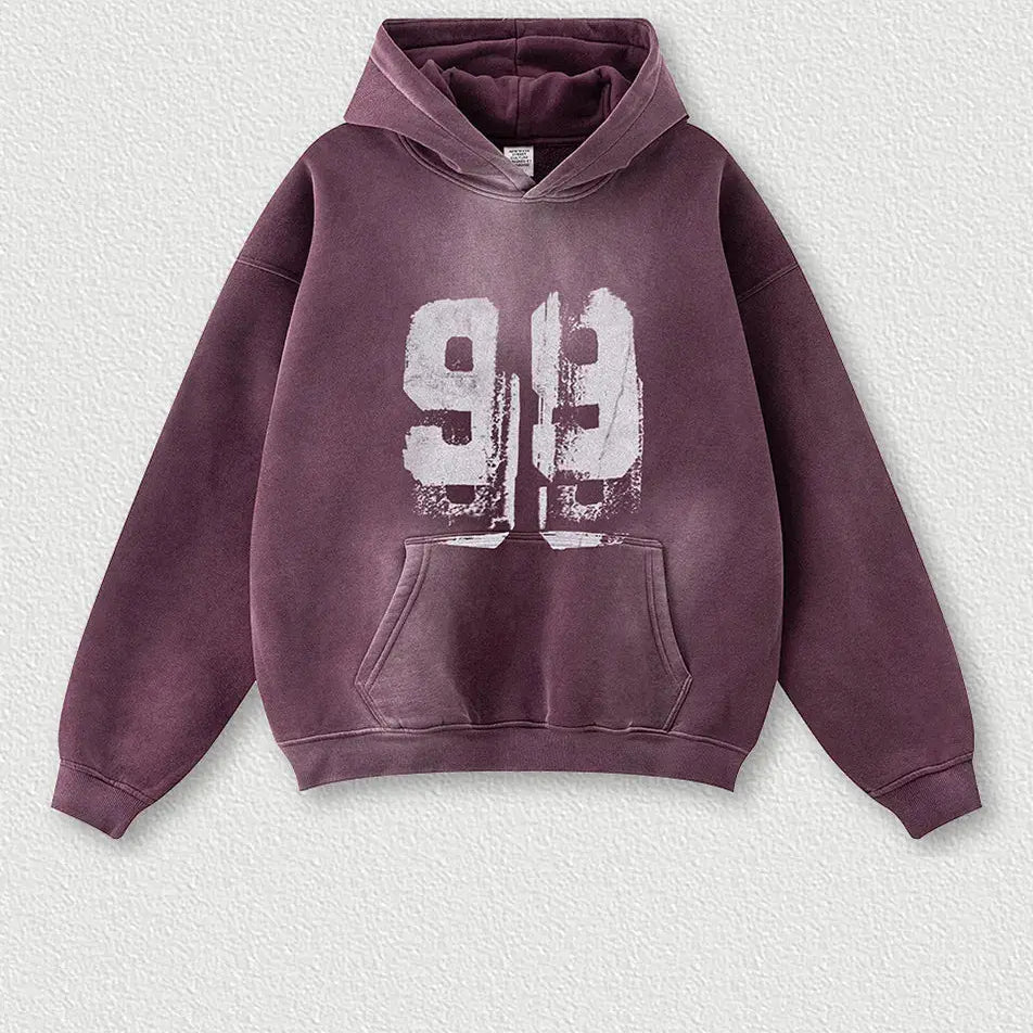 Vintage Graffiti Print Fleece Hoodie