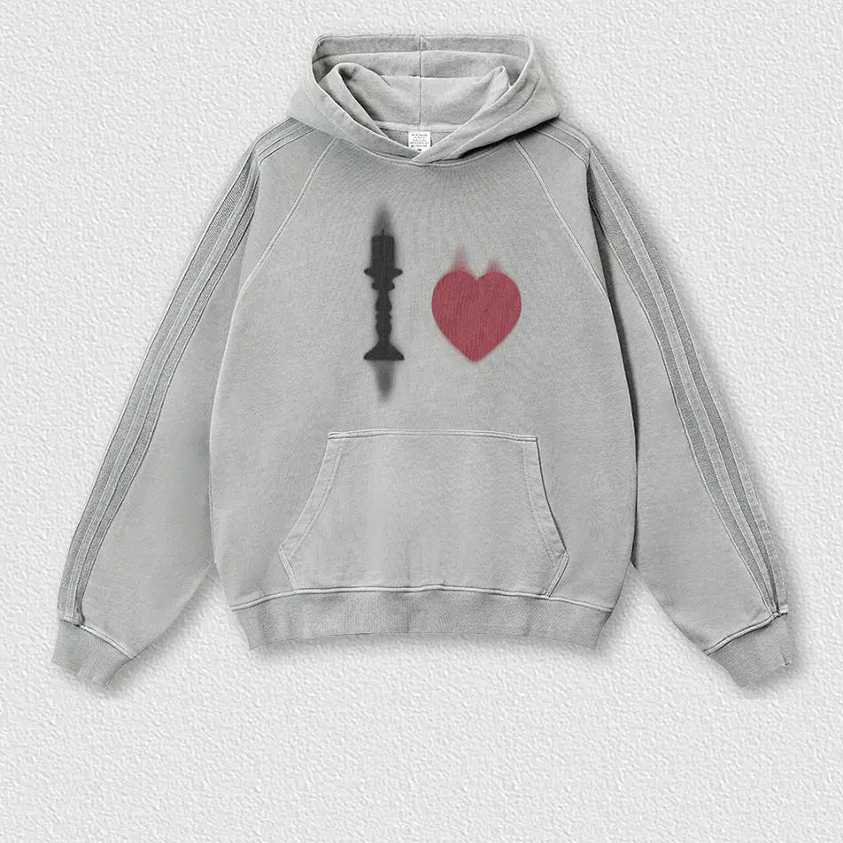 Vintage Heart Print Fleece Hoodie