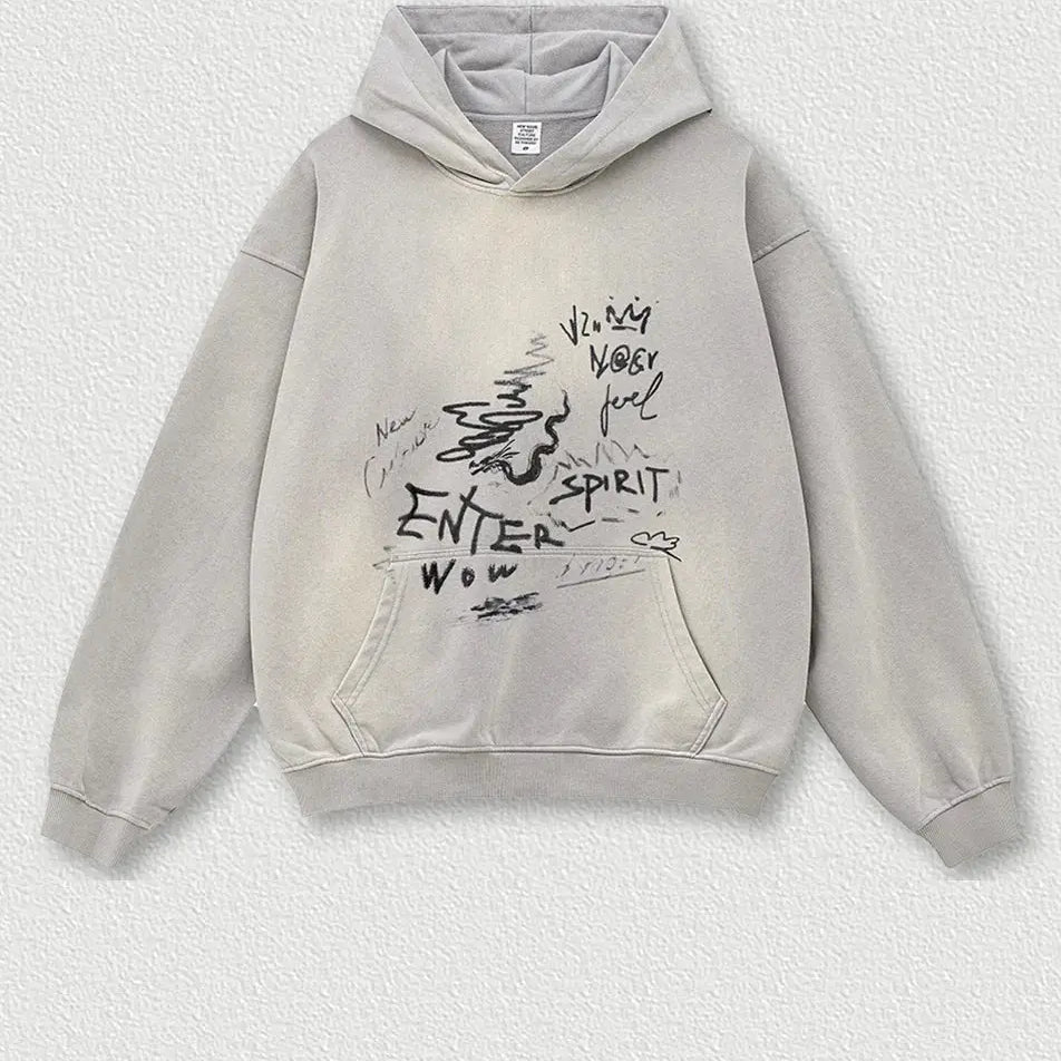 Washed Vintage Graffiti Hoodie