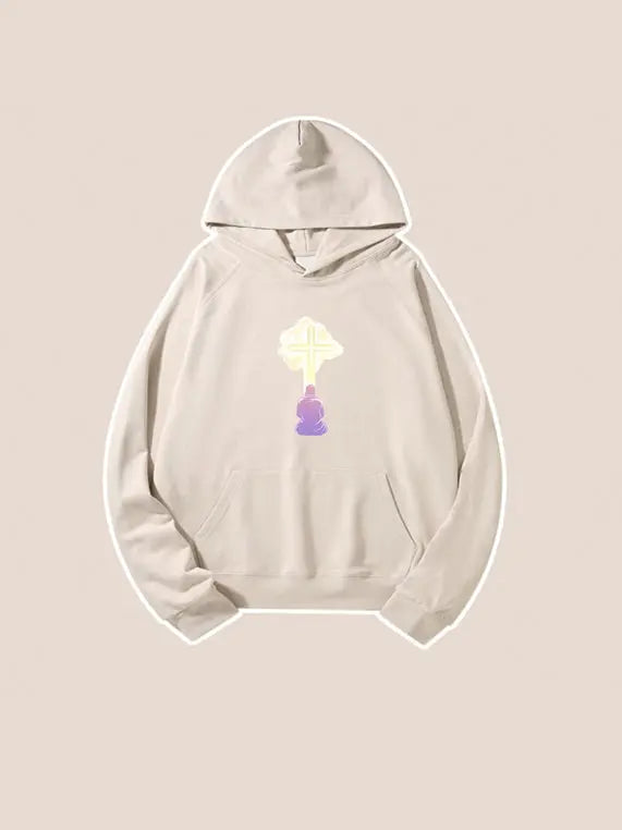 Crucifix Printed Hooded Sweatshirt