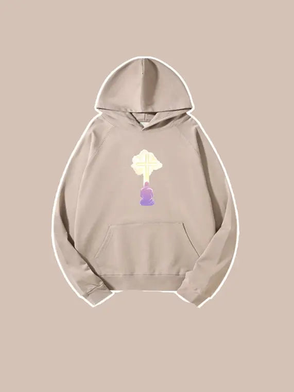 Crucifix Printed Hooded Sweatshirt