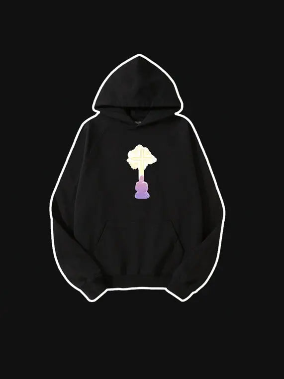 Crucifix Printed Hooded Sweatshirt