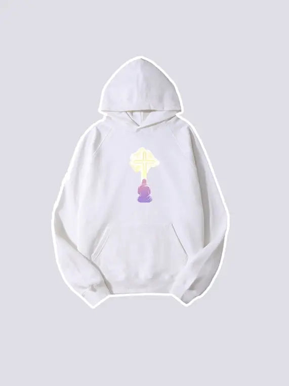 Crucifix Printed Hooded Sweatshirt