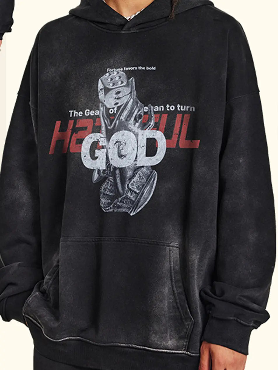 370g Cotton Vintage Wash Old God Printed Hoodie
