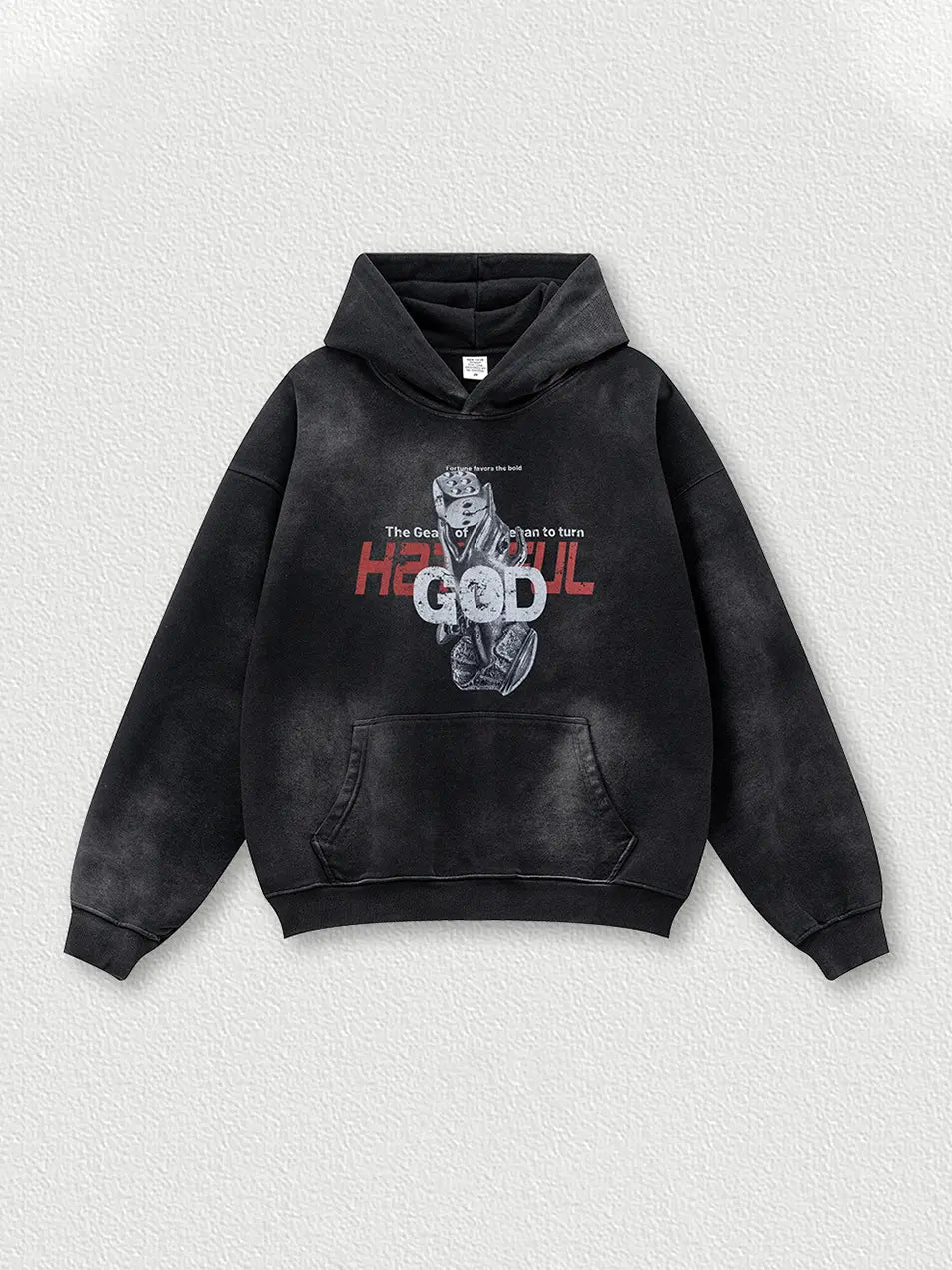 370g Cotton Vintage Wash Old God Printed Hoodie