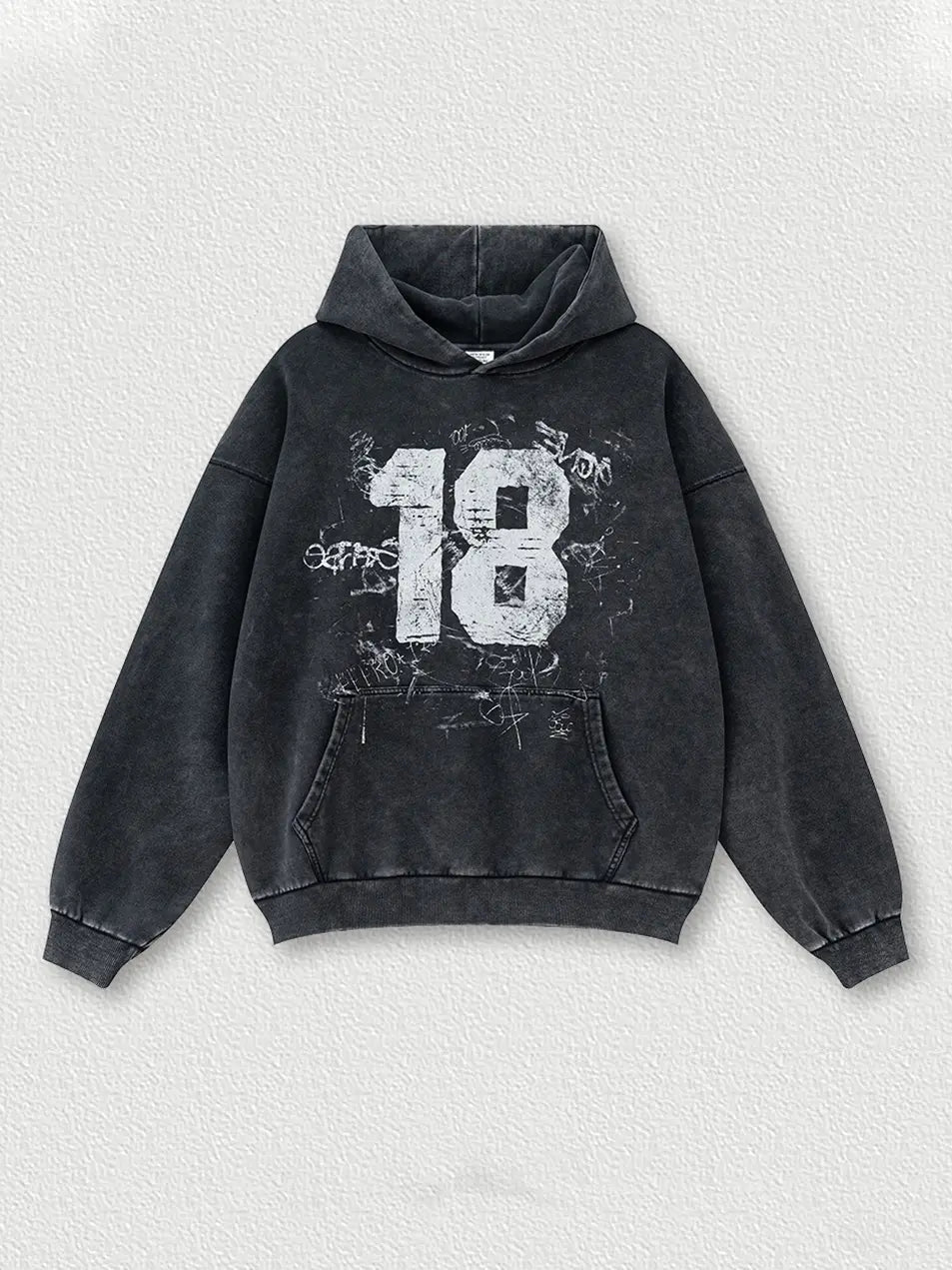 380g Vintage Wash Old Cotton Number Printed Hoddie