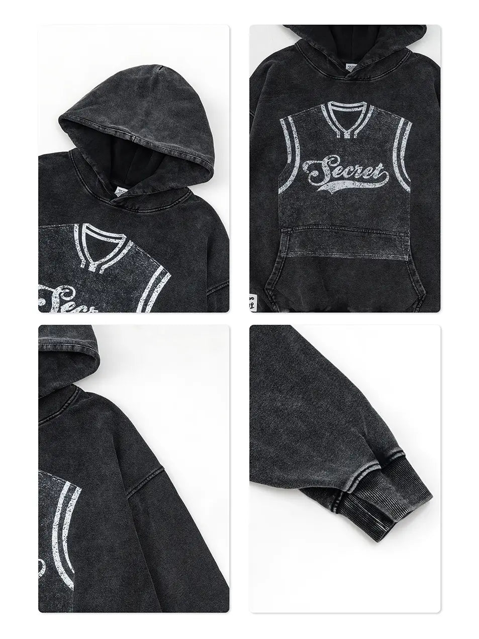 380g Vintage Wash Old Cotton NBA Jersey Printed Hoodie