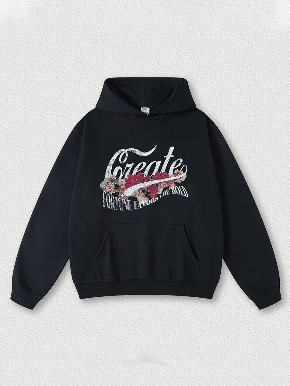 445g Vintage Wash Old Cotton Create Flower Printed Hoodie