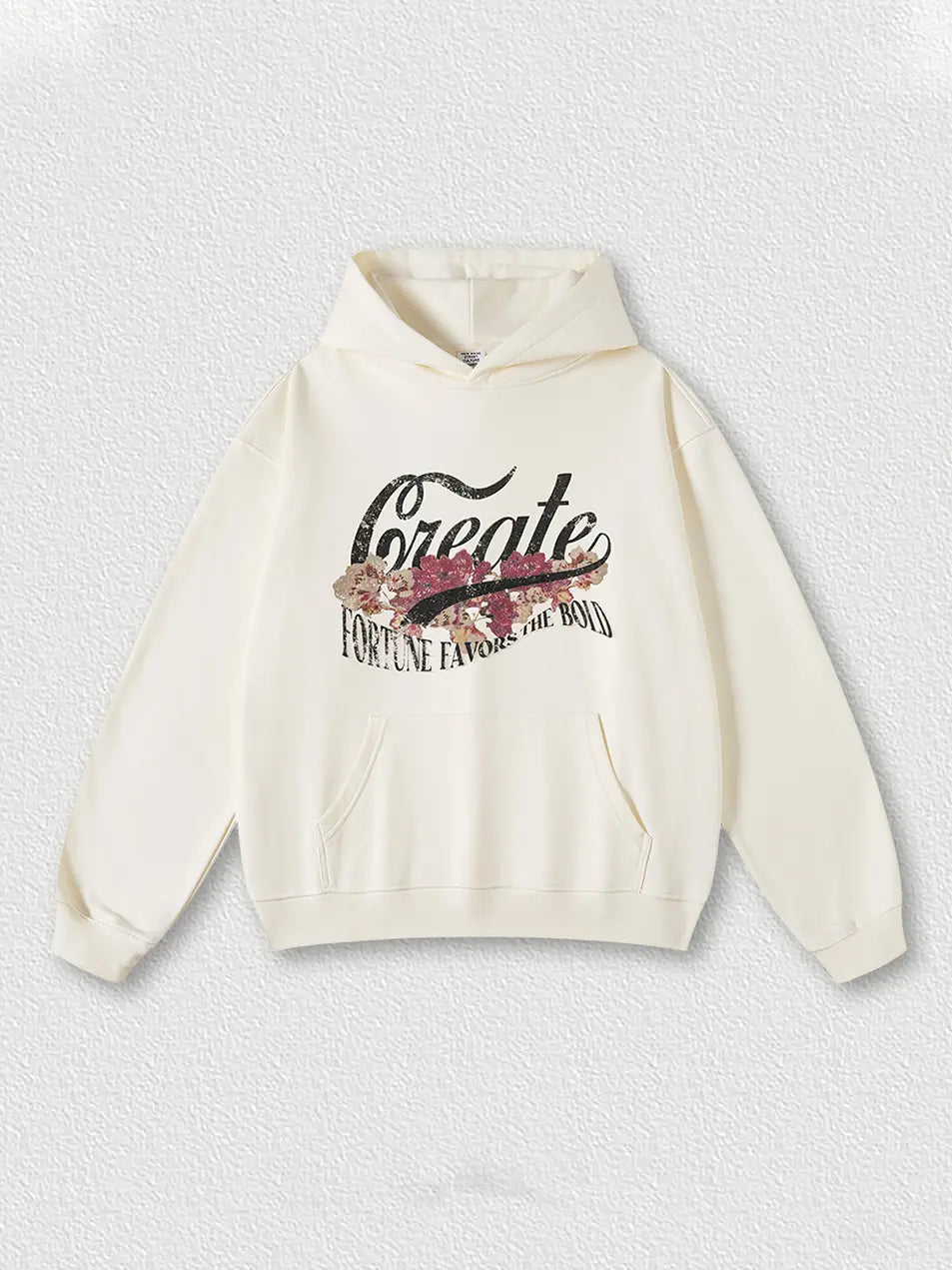 445g Vintage Wash Old Cotton Create Flower Printed Hoodie