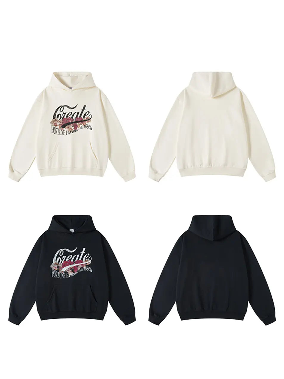 445g Vintage Wash Old Cotton Create Flower Printed Hoodie