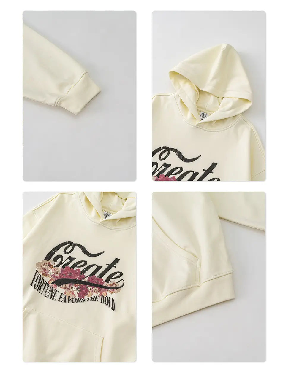 445g Vintage Wash Old Cotton Create Flower Printed Hoodie