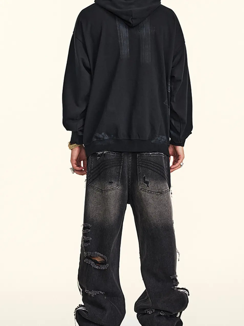 370g Vintage Wash Old Cotton Gradation Letter Printed Hoodie