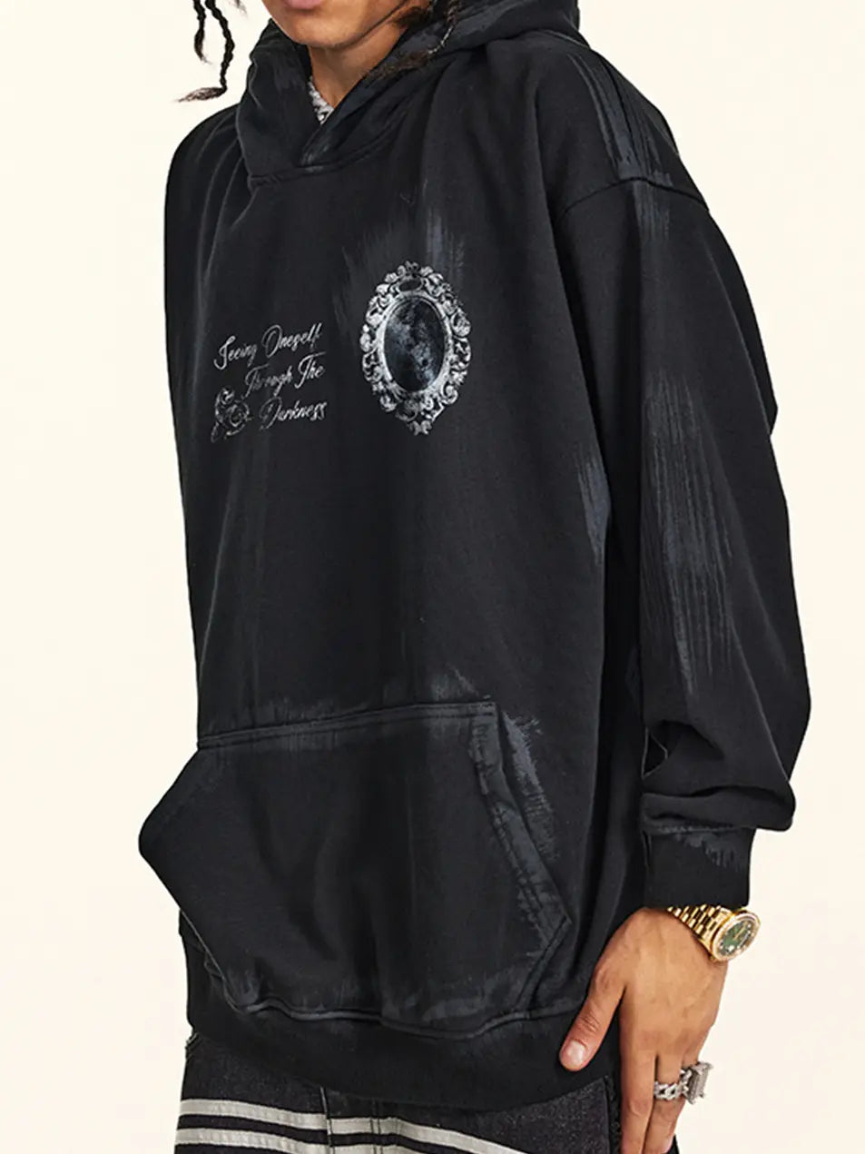 370g Vintage Wash Old Cotton Gradation Letter Printed Hoodie