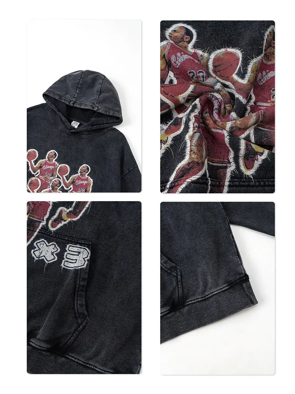 420g Vintage Wash Old Cotton NBA Lakers Printed Hoddie