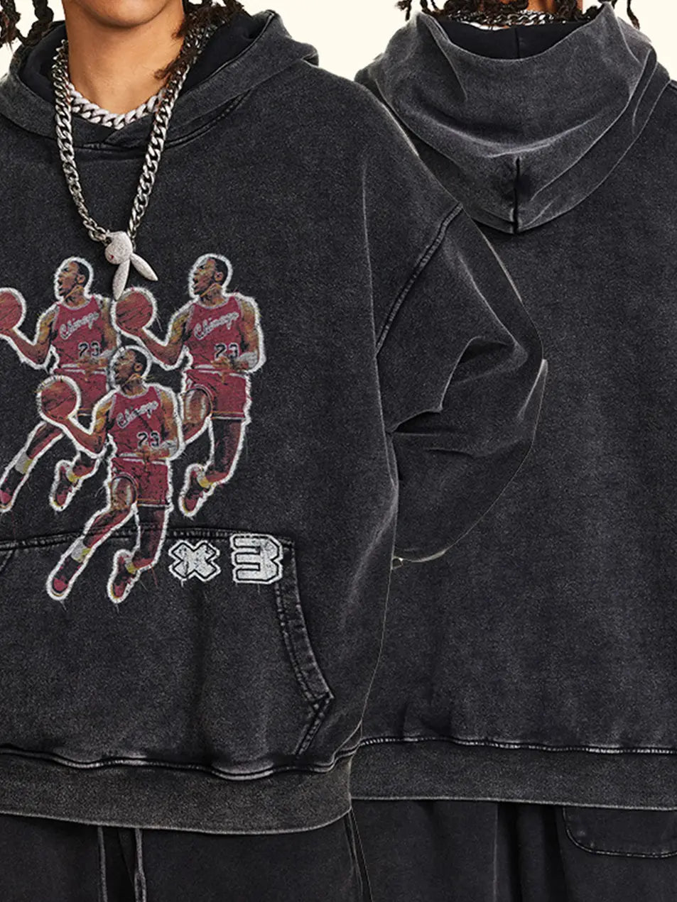 420g Vintage Wash Old Cotton NBA Lakers Printed Hoddie