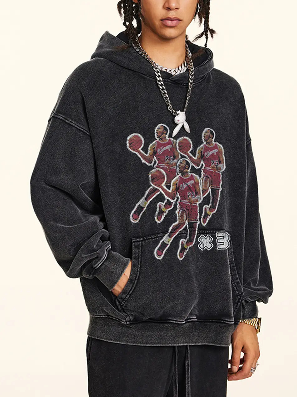 420g Vintage Wash Old Cotton NBA Lakers Printed Hoddie