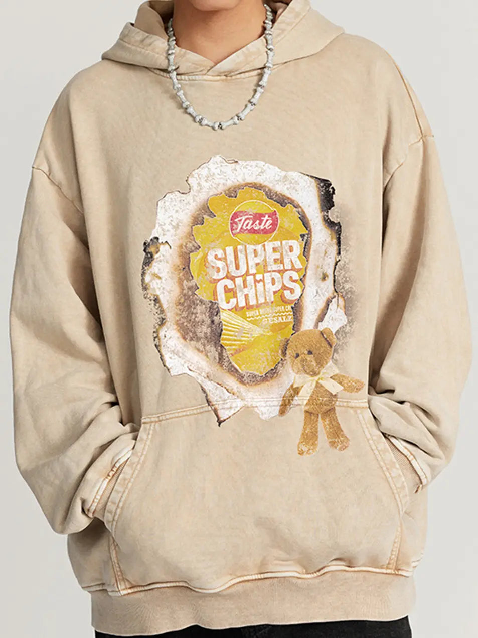 420g Super Chips Vintage Wash Old Printed Hoodie