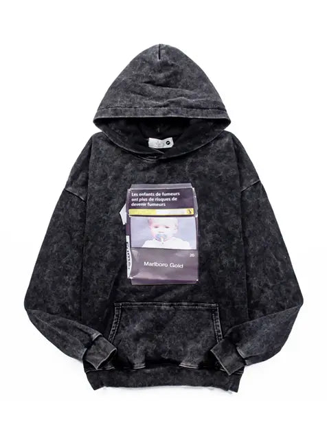 Smoking Baby Print Wash Old Hoodie Emma Bridess