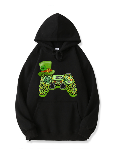 320g Green Saint Patrick Game Printed Cotton Hoodie for St. Patrick's Day Emma Bridess