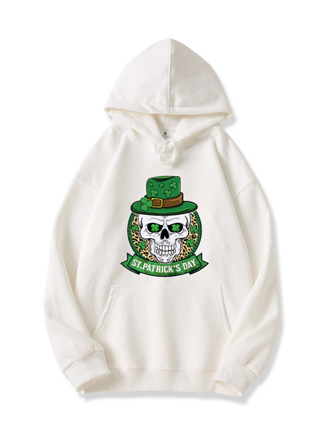 320g Four Leaf Clover Skull Printed Cotton Hoodie for St. Patrick's Day Emma Bridess