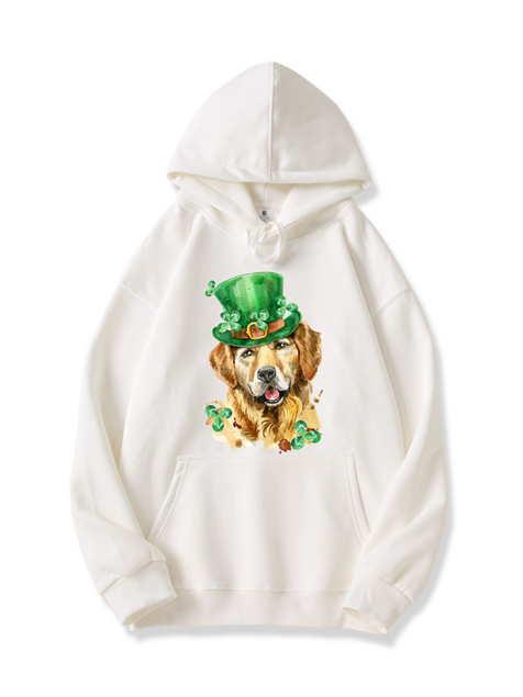 320g Golden Retriever Printed Cotton Hoodie for St. Patrick's Day Emma Bridess