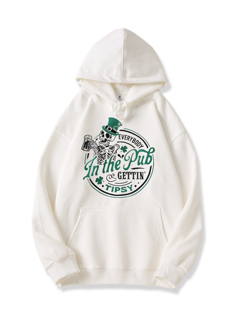 320g Beer Skull Printed Cotton Hoodie for St. Patrick's Day Emma Bridess