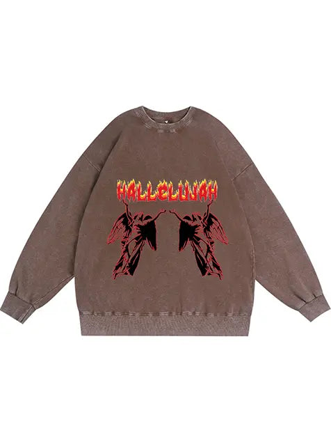 350g Cotton Hallow God Printed Wash Old Sweatshirt for Easter Emma Bridess