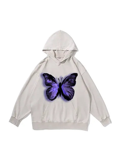 360g Butterflies Back Letter Printed Wash Old Cotton Hoodie Emma Bridess