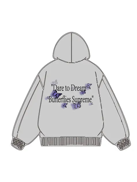 360g Butterflies Back Letter Printed Wash Old Cotton Hoodie Emma Bridess