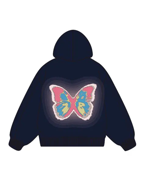 320g Back Colorful Butterfly Printed Cotton Hoodie Emma Bridess