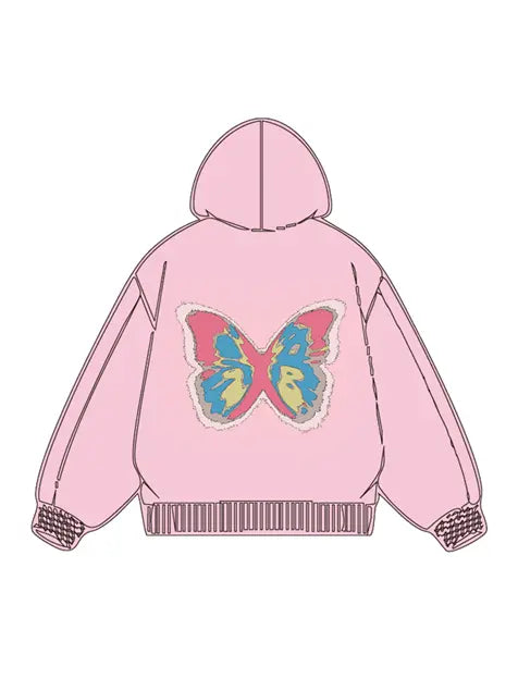 320g Back Colorful Butterfly Printed Cotton Hoodie Emma Bridess
