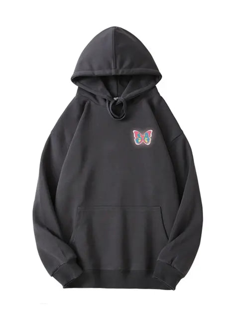 320g Back Colorful Butterfly Printed Cotton Hoodie Emma Bridess