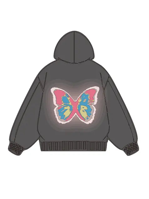 320g Back Colorful Butterfly Printed Cotton Hoodie Emma Bridess