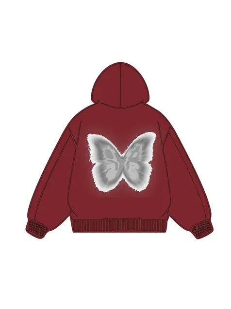 320g Silver Future Butterfly Printed Cotton Hoodie Emma Bridess