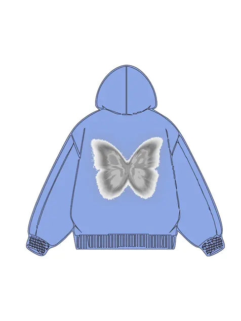 320g Silver Future Butterfly Printed Cotton Hoodie Emma Bridess