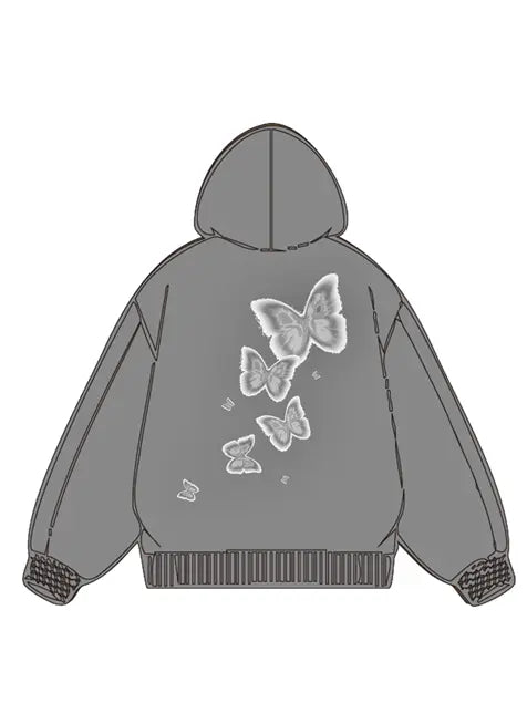 360g Silver Future Butterflies Printed Wash Old Cotton Hoodie Emma Bridess