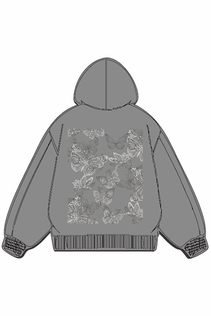 360g Hollow Butterfly Printed Wash Old Cotton Hoodie Emma Bridess