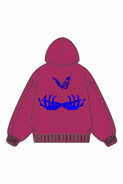 360g Skull Butterfly Back Printed Wash Old Cotton Hoodie Emma Bridess