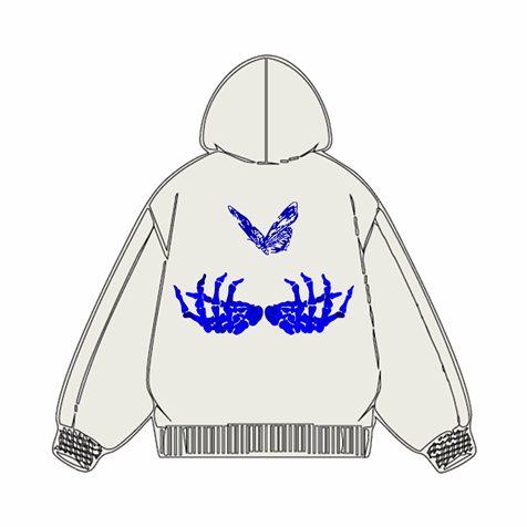 360g Skull Butterfly Back Printed Wash Old Cotton Hoodie Emma Bridess