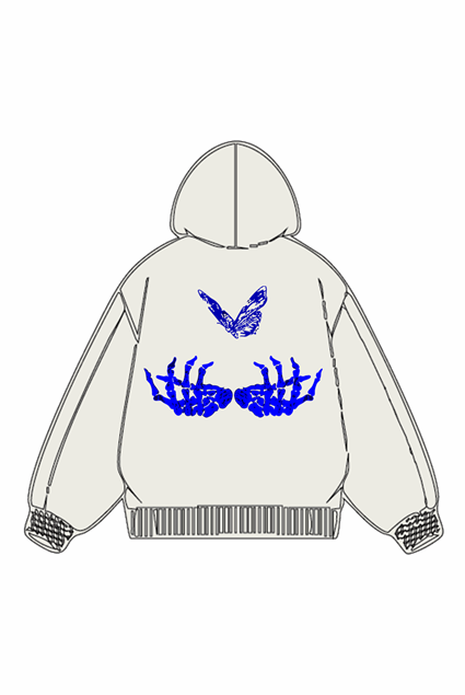 360g Skull Butterfly Back Printed Wash Old Cotton Hoodie Emma Bridess