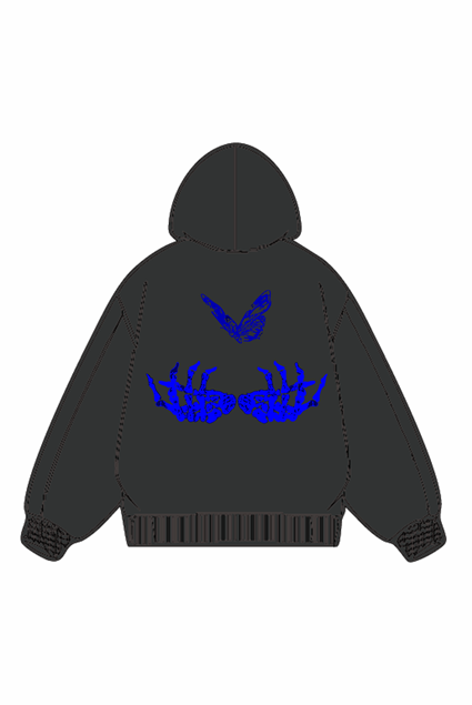 360g Skull Butterfly Back Printed Wash Old Cotton Hoodie Emma Bridess