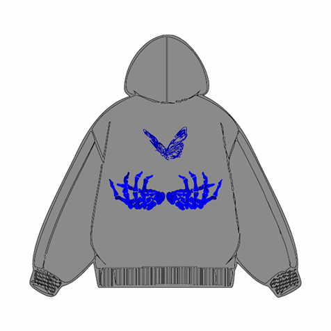 360g Skull Butterfly Back Printed Wash Old Cotton Hoodie Emma Bridess