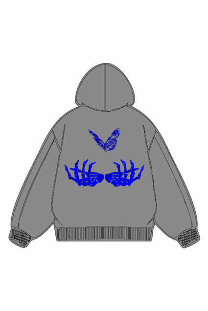 360g Skull Butterfly Back Printed Wash Old Cotton Hoodie Emma Bridess