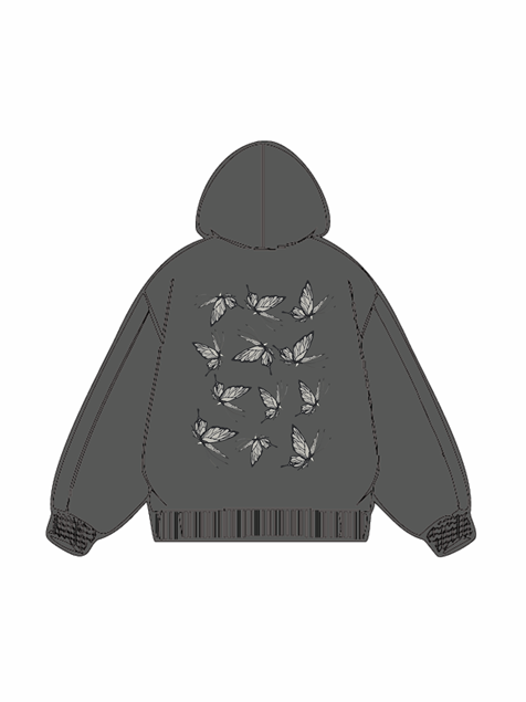 320g Back Butterfly Printed Cotton Hoodie Emma Bridess